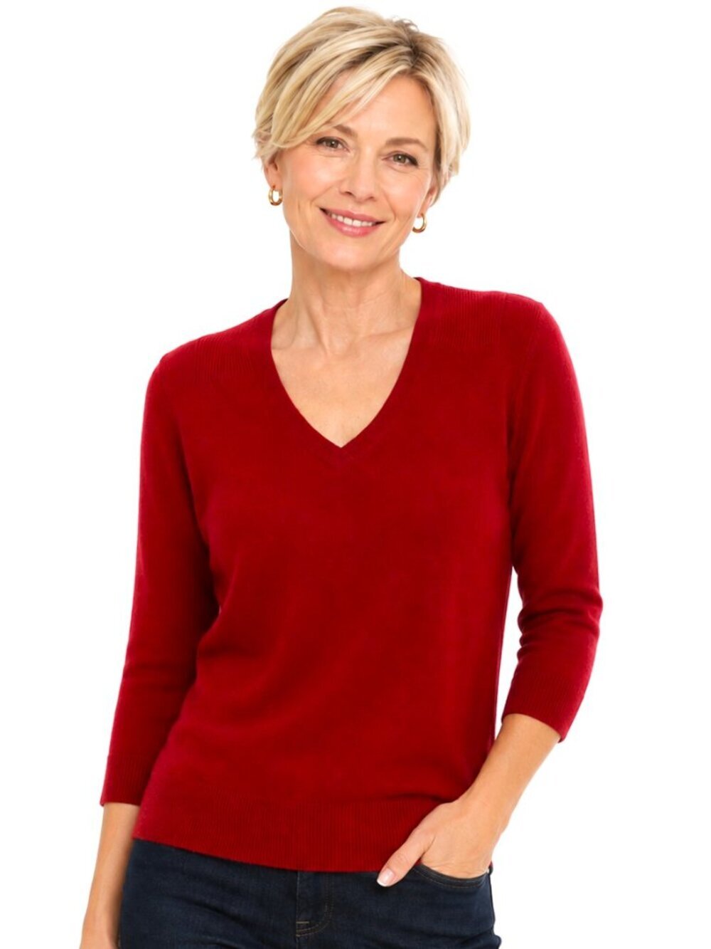 Talbots Petites Red Cashmere V-Neck Sweater